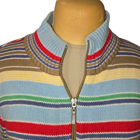 Villager Woman Liz Claborne XL 2 Striped ZIp Sweater Colorful Retro Cardigan - Picture 3 of 11